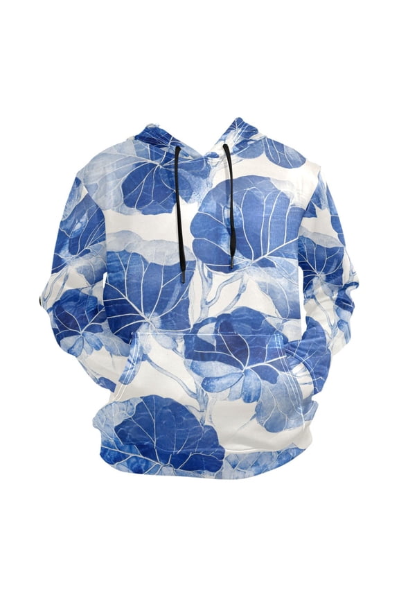 Gradient Blue Ficus Leaf Pattern Men’s Hoodies Sweatshirt Fleece Jackets Long Sleeve Sweatshirts