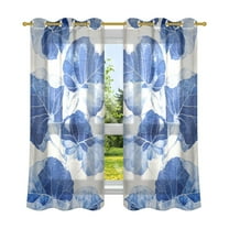 Gradient Blue Ficus Leaf Pattern Semi Sheer Curtains for Living Room Bedroom Set of 2 Insulated Window Drapes