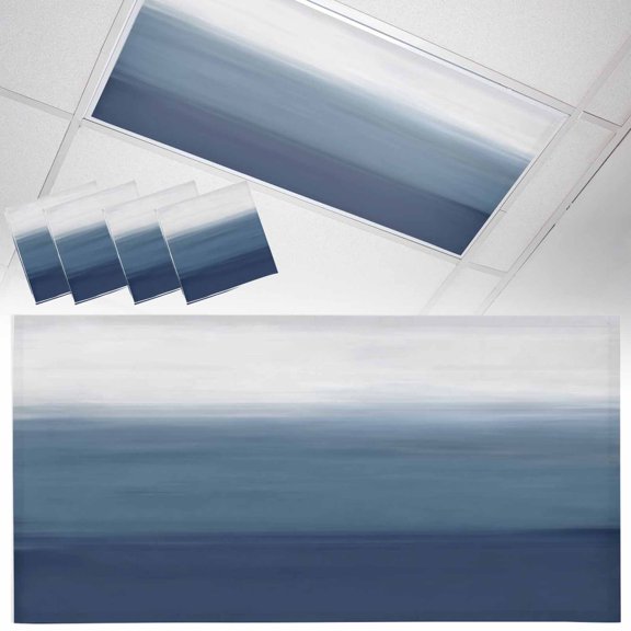 Gradient Blue Fluorescent Light Covers Abstract Dark Blue White Gradient Water Ripples Magnetic Light Filters Ceiling Lighting Panel Shade for Classroom Office Home 2 x 4 ft, 4 Pack