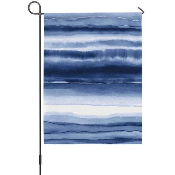 Gradient Blue Garden Flag 12 x 18 Inches, Watercolor Abstract Gradient Dark Blue Water Ripples Weather Proof Outdoor Patio Flags Double Sided Small Garden Decoration for Yard Outside Home