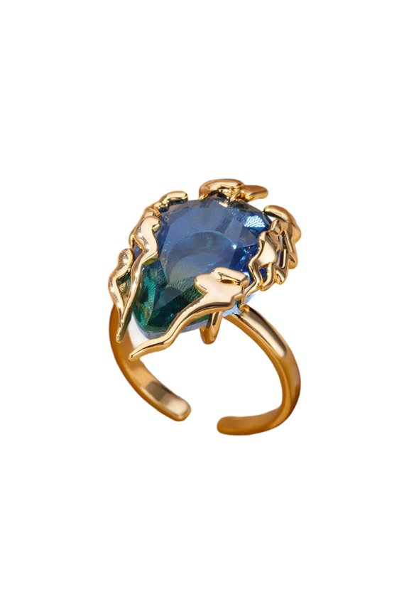 Gradient Blue Green Cubic Zirconia Flame Ring Adjustable Open Band Accessory For Casual And Formal Occasions