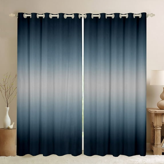 Gradient Blue and Grey 30%-50% Blackout Curtains Navy Blue Greyish Ombre Curtains & Drapes, Modern Minimalist Curtains Abstract Art Watercolor Window Treatments 52Wx63L