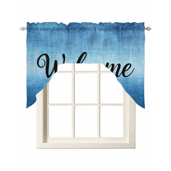 Gradient Blue Kitchen Swag Valances for Windows, Texture Summer Text Vintage Artwork Swag Valances Curtains for Living Room, Rod Pocket Window Treatments for Bathroom, Bedroom, Cafe, 56"x36"