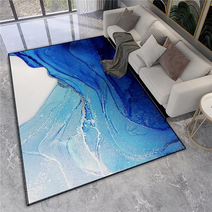 Gradient Blue Marble Rugs Under Table For Living Room Abstract Modern ...