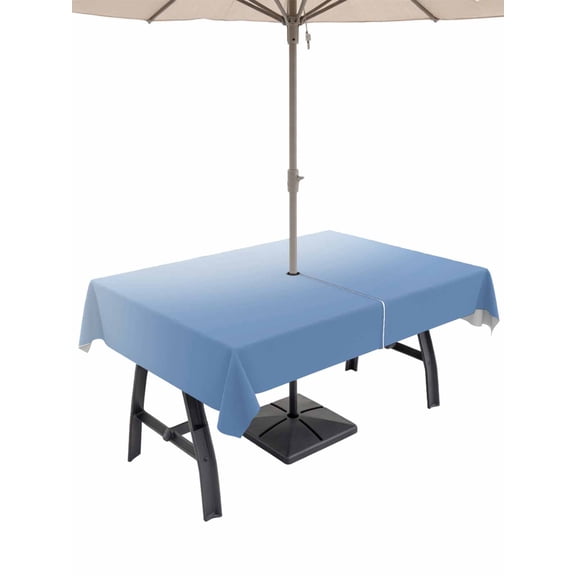 Gradient Blue Outdoor Rectangle Tablecloth with Umbrella Hole 60"x102", Solid Simple Style Monochrome Minimalist Waterproof Zippered Table Cloth Wrinkle Free Wipeable Desk Covers for Patio Party
