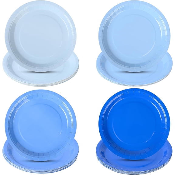 Gradient Blue Paper Plates - 9 Inch Disposable Round Dinner Dessert Plates for Beach, Ocean, Birthday, Wedding, Baby Shower Parties (48 Count)
