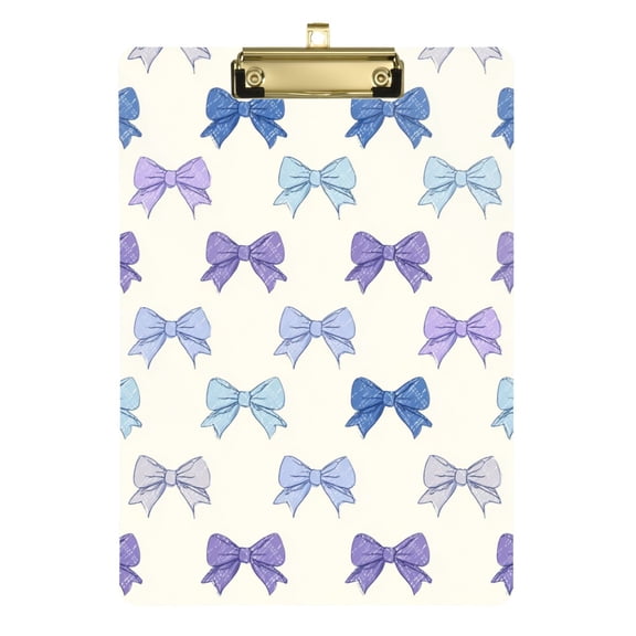 Gradient Blue Purple Bows Acrylic Clipboard Drawing Board with Hook Writing Pad File Storage A4 Size Gold 12.5" x 9"