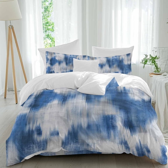 Gradient Blue Queen Size Comforter Set, Modern Abstract Blue Grey Ombre Mottled Stripes Bedding for All Seasons, 4 Pcs Bed Set, 1Quiltcover (90"x92") ,1Sheet(94"x116"), 2Pillowcases (30"x20")