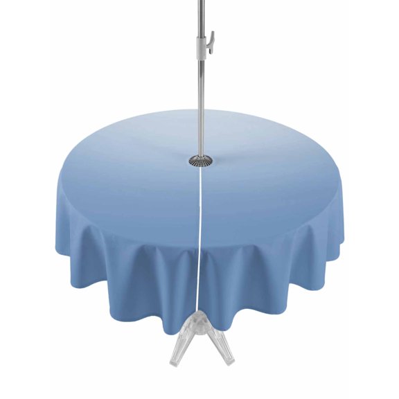 Gradient Blue Round Outdoor Tablecloth with Umbrella Hole Solid Simple Style Monochrome Minimalist 54 Inch Round Waterproof Table Cover Zippered Table Cloth for Garden Patio