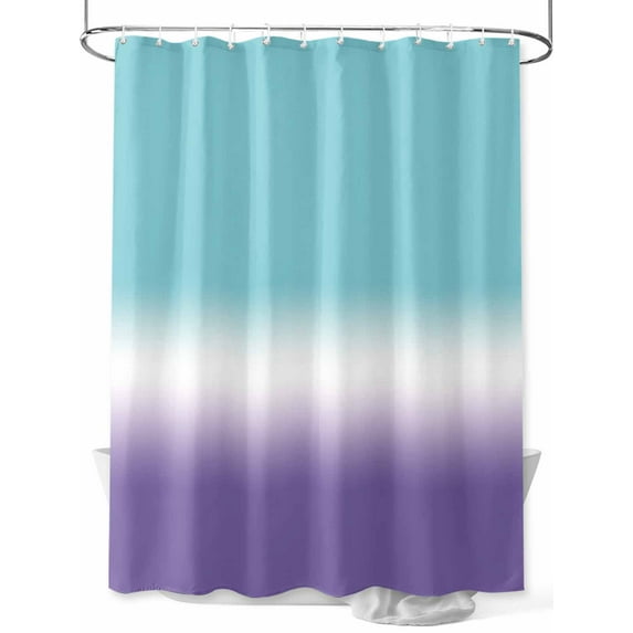 Gradient Blue Shower Curtain, Teal to Purple Waterproof Shower Curtain Set with 12 Hooks Lightweight Washable Fabric Shower Curtains for Bathroom 36x72 Inches