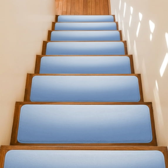 Gradient Blue Stair Treads Non Slip for Steps Solid Simple Style Monochrome Minimalist 4 Pcs Reusable Adhesive Stair Runner Mats for Dogs Elders Carpet Treads Rugs for Staircase 8x30 In