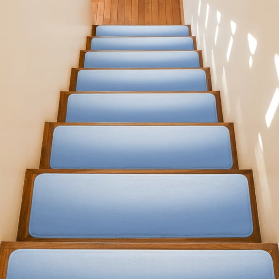Gradient Blue Stair Treads Non Slip for Steps Solid Simple Style Monochrome Minimalist 4 Pcs Reusable Adhesive Stair Runner Mats for Dogs Elders Carpet Treads Rugs for Staircase 8x30 In