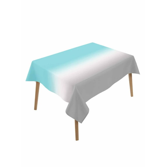 Gradient Blue Table Cloth 52x70 Inch Rectangle, Teal to Grayish White Waterproof Tablecloth Washable Table Cover for Party Picnic Dinner Decor