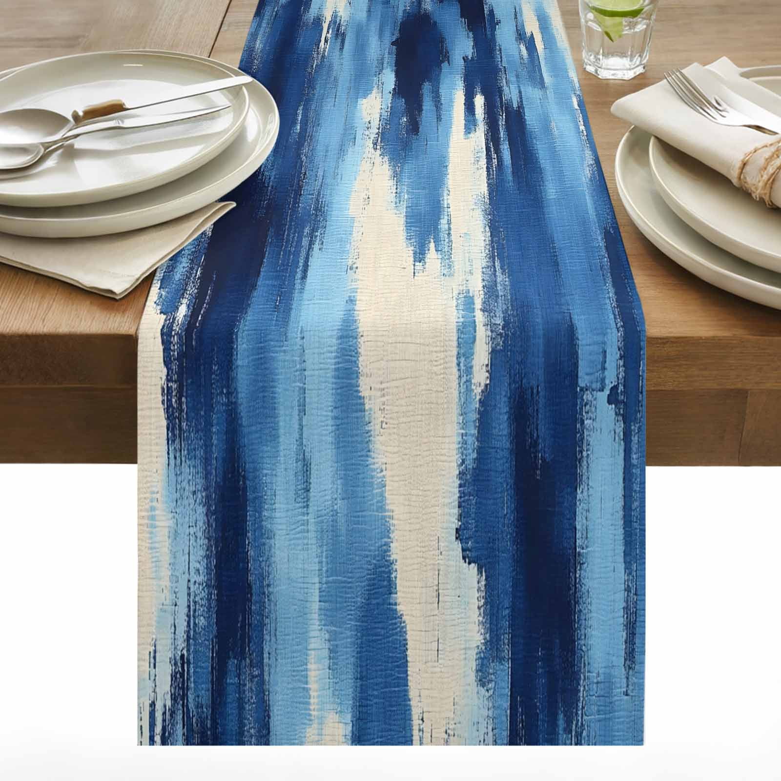 Gradient Blue Table Runner 13x48 inch Abstract Art Color Block ...