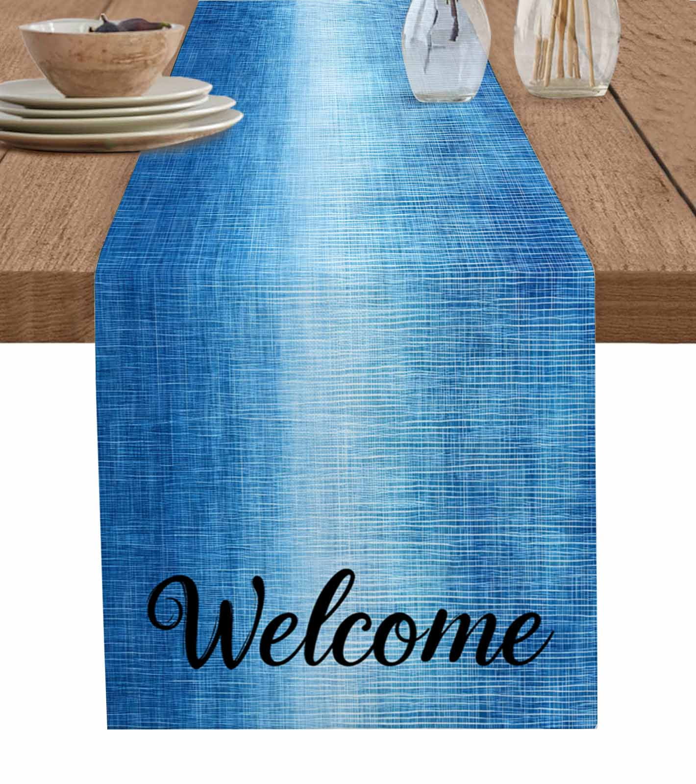 Gradient Blue Table Runner 72 Inches, Texture Summer Text Vintage ...