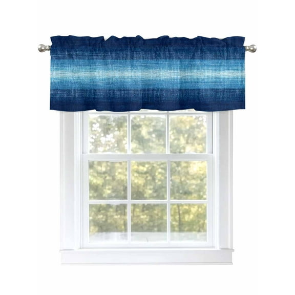 Gradient Blue Valances for Windows, Rod Pocket Kitchen Valance Curtains - Soft & Washable Small Window Treatment for Living Room,&nbsp;Bathroom, Vintage Texture, 54x18inch