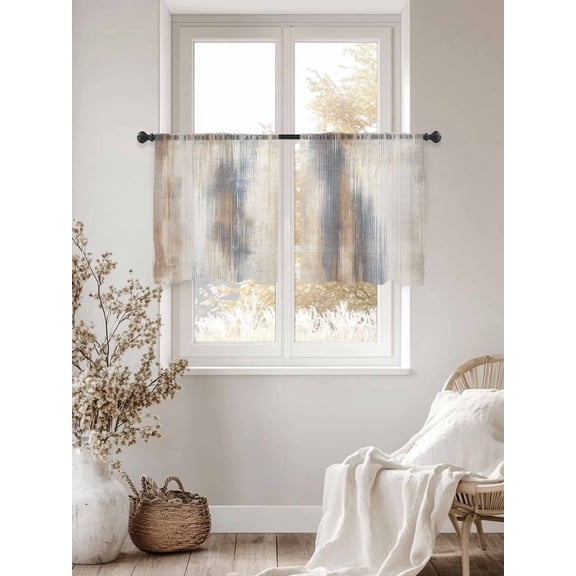 Gradient Brown Beige Texture Chiffon Sheer Curtains 45 Inches Long Modern Abstract Style Rod Pocket Window Curtains Voile Drapes Curtains for Living Room Bedroom,2 Panels