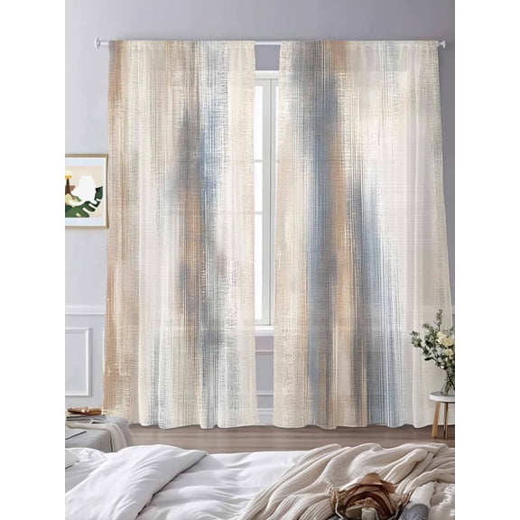 Gradient Brown Beige Texture Chiffon Sheer Curtains 84 Inches Long Modern Abstract Style Rod Pocket Window Curtains Voile Drapes Curtains for Living Room Bedroom,2 Panels