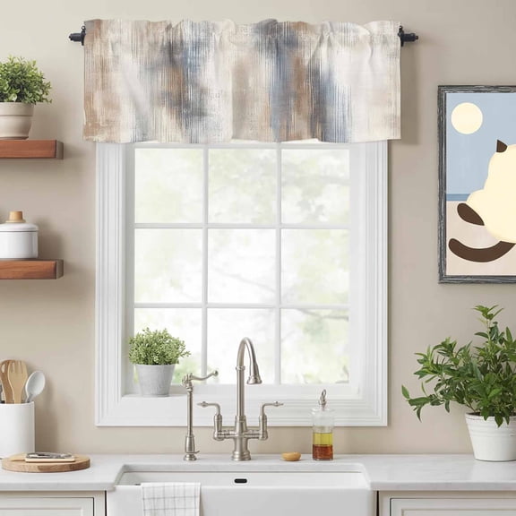 Gradient Brown Beige Texture Valances for Windows,Kitchen Valance Rod Pocket Short Curtain, Modern Abstract Style Valance Curtain Window Valances for Bedroom Bathroom Living Room 54x18in