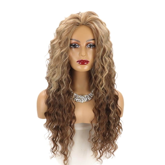 Gradient Brown Gold Long Wave Small Roll Wig For Ladies, Elegant And Fluffy