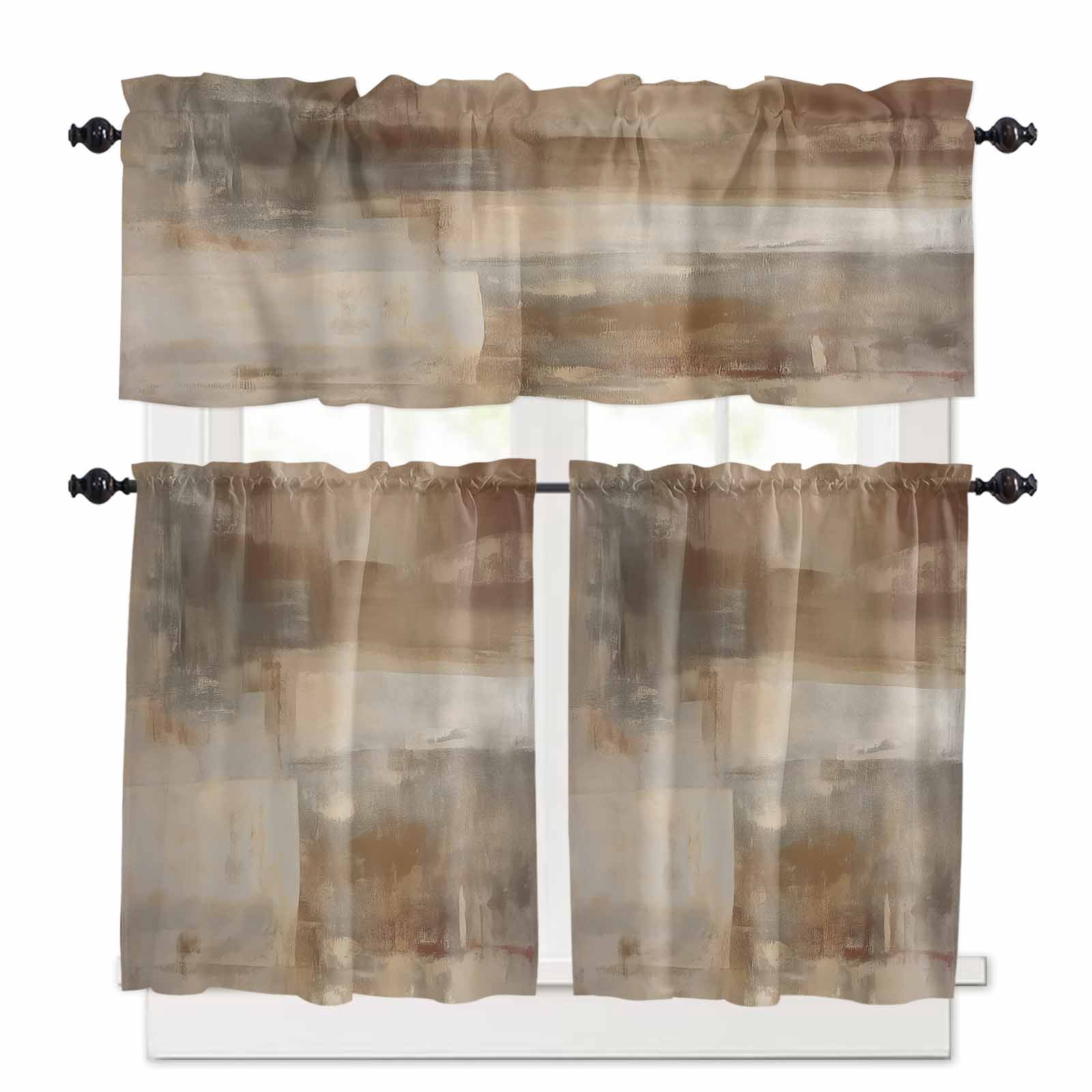 Gradient Brown Kitchen Curtains Set for Windows 3 Pieces,36 Inch Length ...