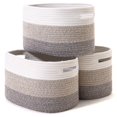 thumbnail image 1 of Gradient Brown Large Woven Cotton Rope Storage Basket for Books, Toys, or Decorative Shelves（3PCS), 1 of 7