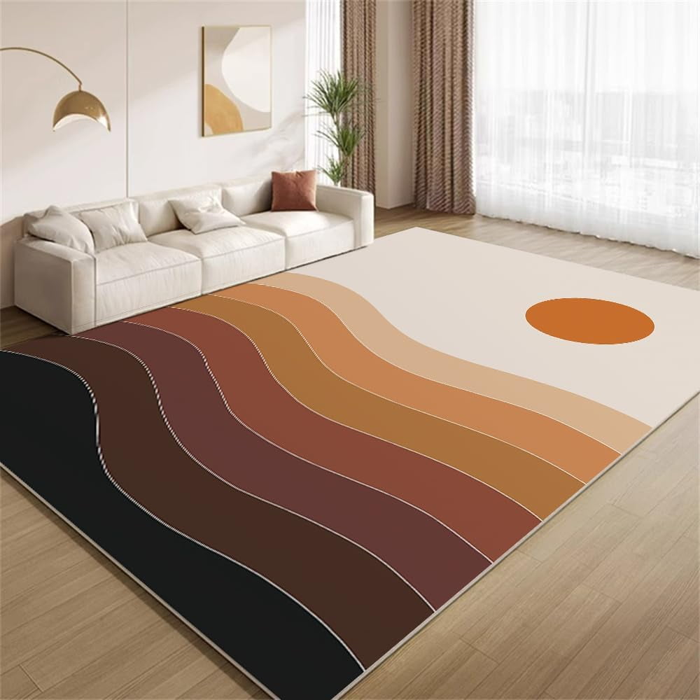 Gradient Brown Wavy Texture Rug 3x5ft Area Rugs Boho Sunrise Art Rugs