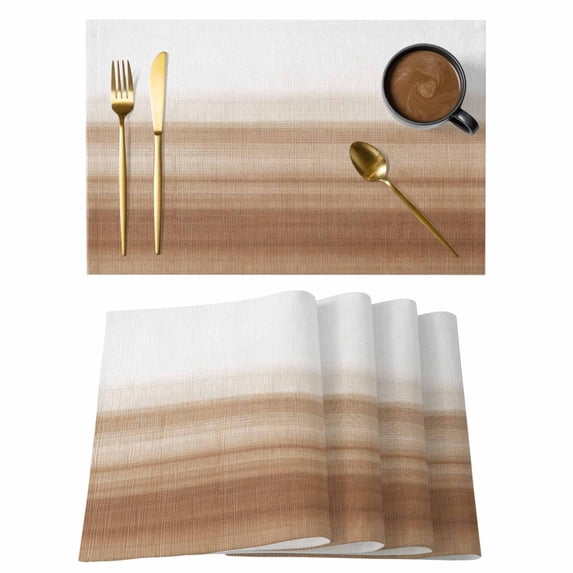 Gradient Brown Wood Board Placemats Set of 6,Wipeable Washable Table Mats for Dining Tables, Abstract Brown White Line Place Mats for Kitchen Event Party Tabletop Decor