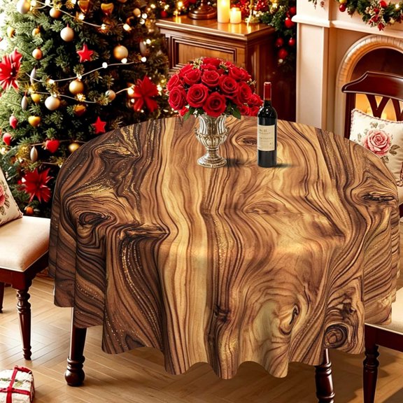 Gradient Burl Wood Grain 2D Print Round Tablecloth, Rustic Farmhouse Cover for Kitchen Dining Garden, Christmas Thanksgiving Warm Neutral Table Decor