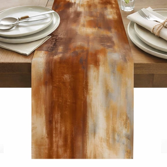 Gradient Burnt Orange Cotton Linen Table Runner Abstract Vintage Burnt Orange Oil Painting Dining Table Runners for Home Decor Party Dining Room Restaurant Kitchen Party 13" x 36"