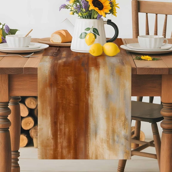 Gradient Burnt Orange Table Runner 13x36 Inch Abstract Vintage Burnt Orange Oil Painting Cotton Linen Dining Table Runner Ideal for Dresser Kitchen Coffee Tables - Machine Washable