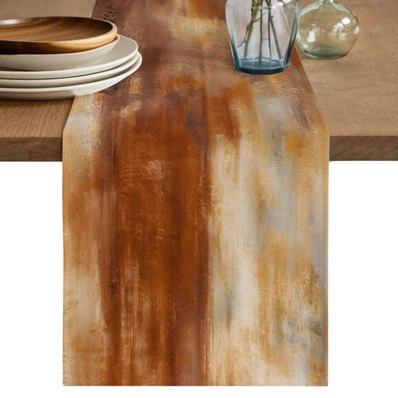 Gradient Burnt Orange Table Runner, Abstract Vintage Burnt Orange Oil Painting Cotton Linen Table Cloth, Tablerunner for Kitchen Dining Party Wedding Home Decor 13x36 Inch