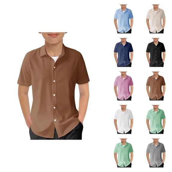 Gradient Button Down Shirt, Short Sleeve Kids Summer Casual Beach Wear, Boys and Girls Dress Shirt for School Uniform 5-14 Years