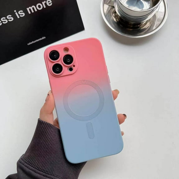 Gradient Case Compatible with Magnetic Wireless Chargers for iPhone 15, [Color Gradient Technology] [Magnetic Strength Enhanced] Military Grade Shockproof Protective Phone Case, Pink+Blue