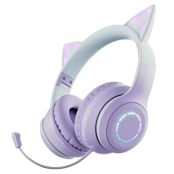 Gradient Cat Ears Noise Canceling Headset Stereo Sound Headphones Wireless Headphones with Built-in Microphone for Home Gaming