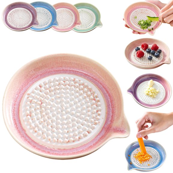 Gradient Ceramic Grater Plate, 2026 New Garlic Grater Plate with Pour Spout, Multifunctional Handcrafted Grinding Dish for Chocolate, Fruits, Vegetables, Cheese, Ginger & Garlic