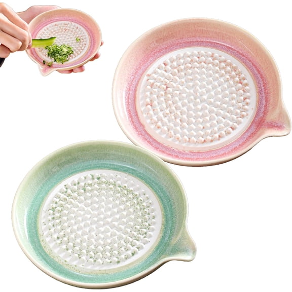 Gradient Ceramic Grater Plate, Multipurpose Decorative Grater with Spout, Easy to Clean for Chocolate, Fruits, Vegetables, Ginger, Garlic, and Cheese (2 Pieces)