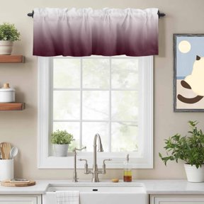 Gradient Claret and White Color Valances for Windows,Kitchen Valance Rod Pocket Short Curtain, Minimalist Valance Curtain Window Valances for Bedroom Bathroom Living Room 54x18in