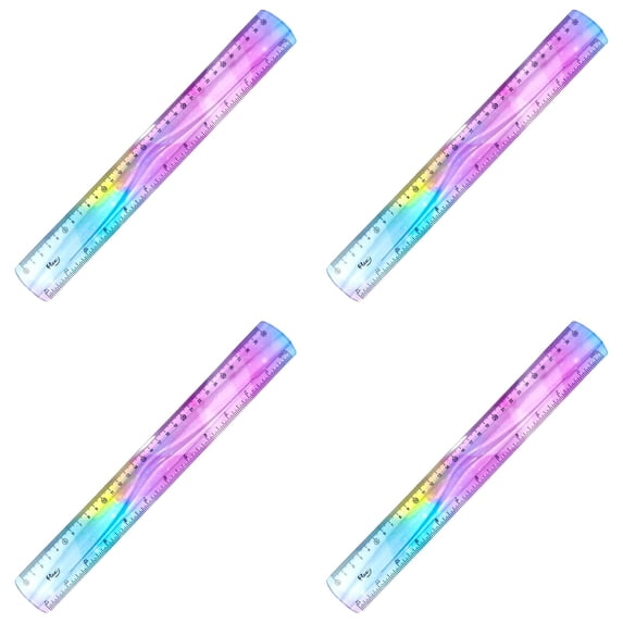 Gradient Color Bendable Ruler, 12 Inch Flexible Soft Plastic Ruler, 2 Pcs Dual Scale Measuring Ruler, Shatterproof Straight Edge Ruler for Office Stationery DIY Craft Sewing Tailoring