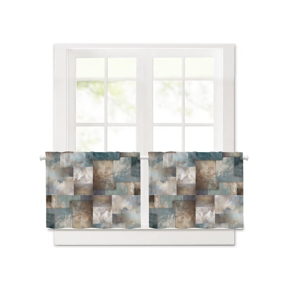 Gradient Color Block Abstract Art Short Blackout Curtains 24 Inch Long,Twisted Line Modern Style Rod Pocket Kitchen Curtains,2 Panels Thermal Insulated Room Darkening Drapes for Bedroom,30"W x 24"L