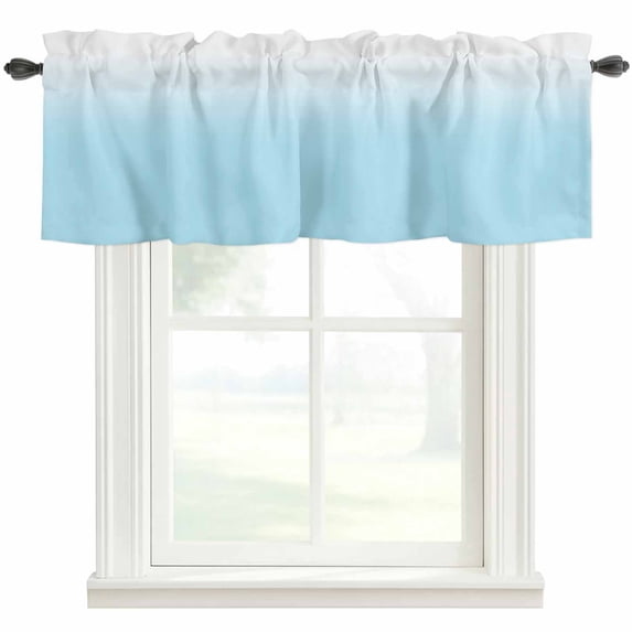 Gradient Color Blue White Ombre Window Valance Curtain Colorful Rod Pocket Short Curtain for Living Room, Bedroom & Kitchen Window Decor 60x18in