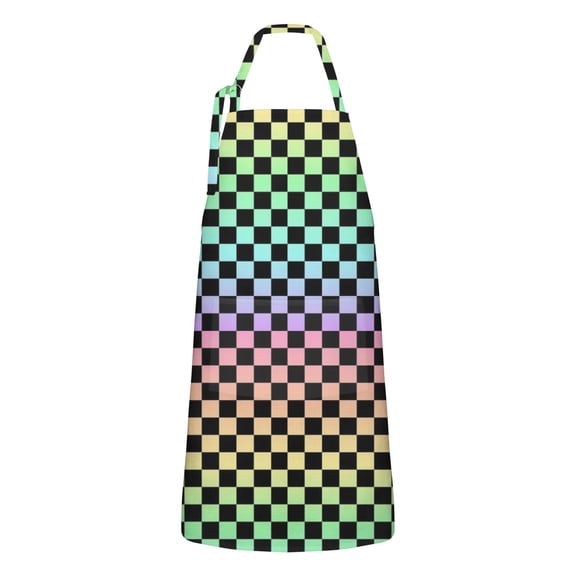Gradient Color Checkered Pattern Apron-Garden Aprons for Women with Pockets-Cotton Linen Waterproof Kitchen Cooking Gardening Aprons Adjustable for Kitchen,Cooking,BBQ and Salon 33x27 Inch