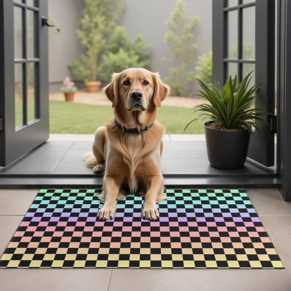 Gradient Color Checkered Pattern Door Rugs,Washable Non Slip Door Mats Indoor,Decorative Door Mats,Entry Mat Indoor for Entrance,Bedroom,Kitchen,Bathroom,20"x32"