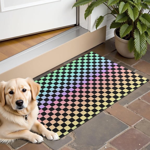 Gradient Color Checkered Pattern Door Rugs,Washable Non Slip Door Mats Indoor,Decorative Door Mats,Entry Mat Indoor for Entrance,Bedroom,Kitchen,Bathroom,16"x24"