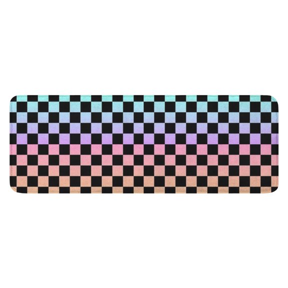 Gradient Color Checkered Pattern Kitchen Rug Mat,Kitchen Runner Rugs Non Skid Washable,Decorative Kitchen Floor Mats for Kitchen,Sink,Laundry,17"x47.2"