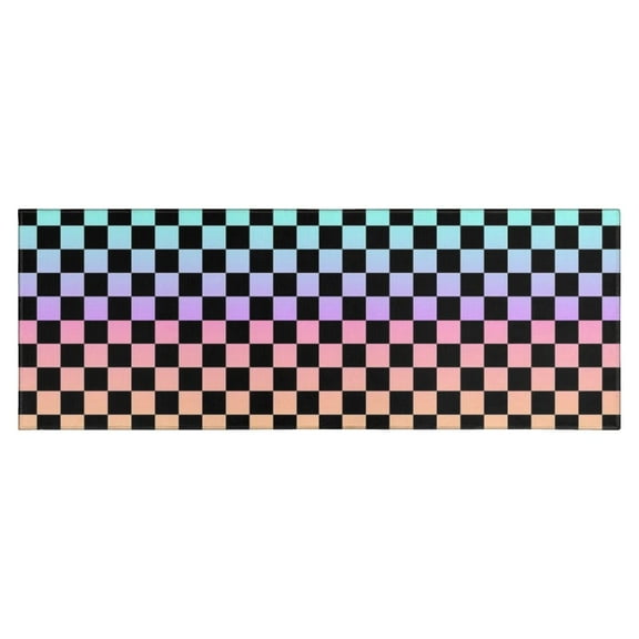 Gradient Color Checkered Pattern Kitchen Rug Mat,Kitchen Runner Rugs Non Skid Washable,Decorative Kitchen Floor Mats for Kitchen,Sink,Laundry,17"X47"