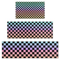 Gradient Color Checkered Pattern Kitchen Rugs Sets Of 3,Kitchen Runner Rugs Non Skid Washable,Decorative Kitchen Floor Mats for Kitchen,Sink,Laundry,17"x30" 17"x47" 17"x59"