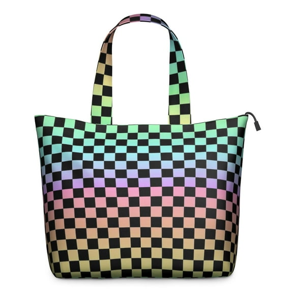 Gradient Color Checkered Pattern Travel Tote Bags for Women Carry On,Large Weekender Bags for Women Travel,Multi Functional Duffle Bag for Work,Shopping,Sports