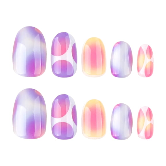 Gradient Color Circular Pattern Press on Nails, Medium Almond Glossy Artificial Nails, 24 Count