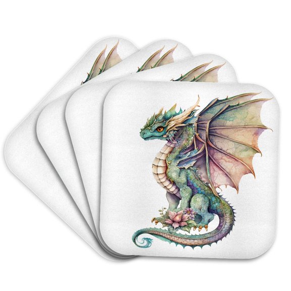 3drose, Gradient Color Dragon Illustration, Set of 4 Coasters - Soft